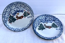 Set Of 4 Tienshan Folk Craft Cabin In The Snow 7.5" Salad Plates