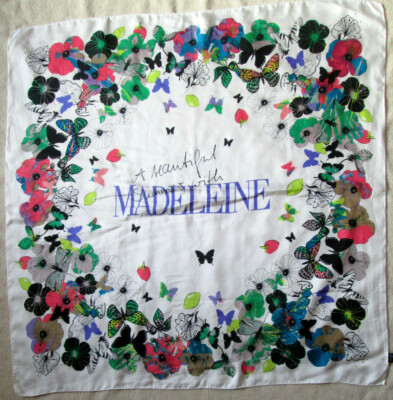Foulard Vintage MADELEINE En Soie 100% - Grand Format 110x110 Cm, Multicolore, Occasion