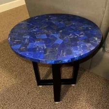 Handcrafted Modern Lapis Lazuli Coffee Console Bar Table with Crystal Inlay