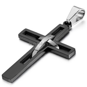 Men-039-s-Black-Silver-Double-Hollow-Cross-Stainless-Steel-Pendant-Necklace-Gift