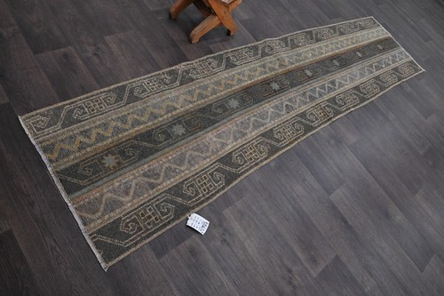 Vintage Türkischer Läufer Teppich 2x9ft Wolle Anatolisch Handarbeit Flur Oushak BEIGE - Bild 2 von 9