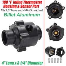 180 °F Black Inline Thermostat Housing & Sensor Port For 1-1/2" Hose 1.5" -16AN