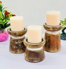 Natural Candlesticks Pedestal Wood Set Of 3 Farmhouse Pillar Candle Holder