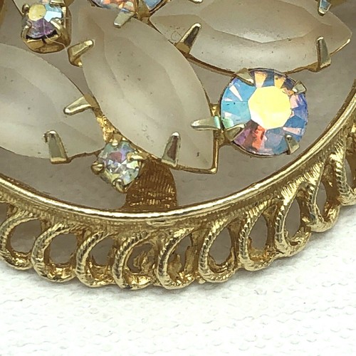 Juliana Brooch Delizza & Elster Satin Navette AB Rhinestones Domed Gold Tone - Picture 9 of 12