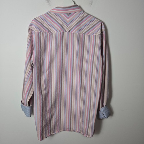 Ted Baker London Men's 16 34/35 Blue Pink Striped Button-Up Shirt Flip Cuffs - Picture 7 of 9