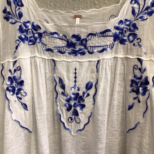 Free People White Embroidered Boho Peasant Blouse Size Small Bed Of Roses - Picture 5 of 10
