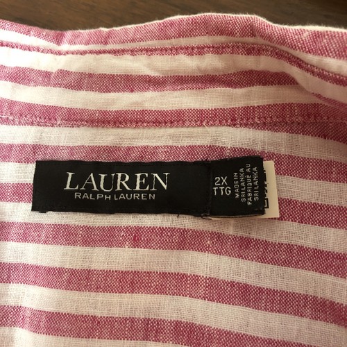Lauren Ralph Lauren Damen 100% Leinen Bluse 2X Rosa Langarm Hemd Logo - Bild 9 von 15