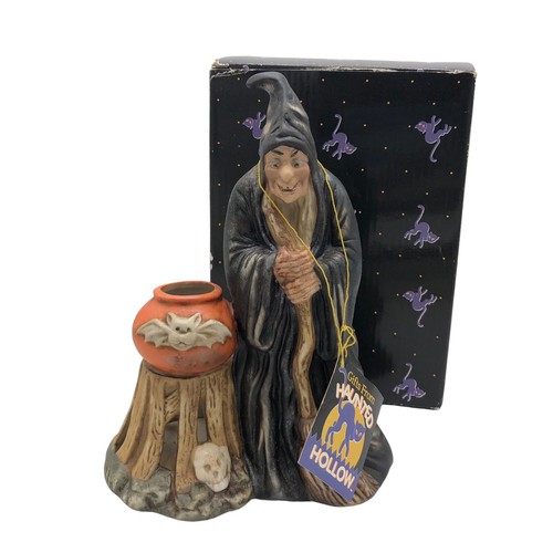 Vintage The Good Company Halloween Ceramic Witch w/ Broom Cauldron Lighted WORKS - Picture 2 of 10