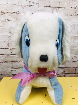 blue and white stuffed dog