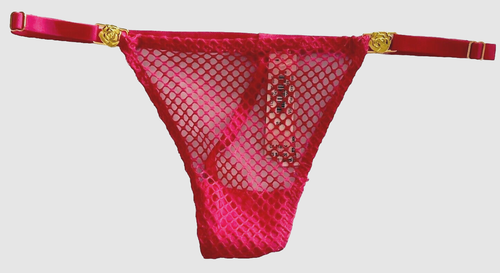 Victorias Secret Pink Fishnet V-String Thong Panties Size S Adj Rose Charm NWT - Picture 2 of 13