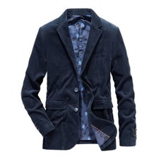 Men Retro Corduroy Suit Jacket Smart Coat Notch Lapel Blazer Cord Top Business