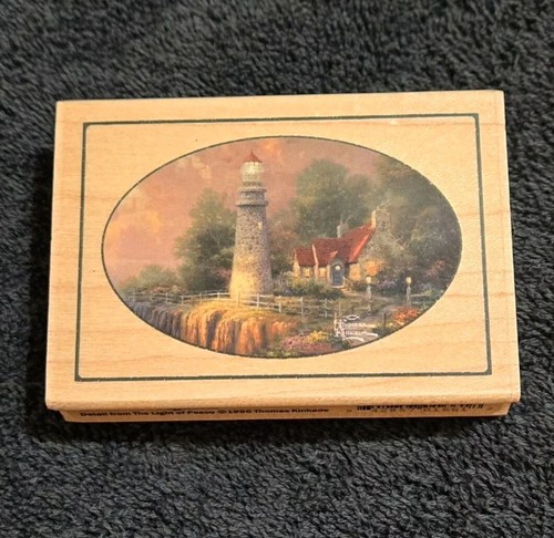 Thomas Kinkade Stempel Gummi The Light Of Peace Vignette Leuchtturm 1996 Vintage - Bild 1 von 6
