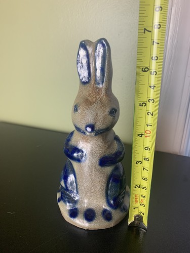 Vintage BBP Beaumont Brothers Pottery Bank Glazed Rabbit Bunny 90s Blue Statue - Picture 9 of 9