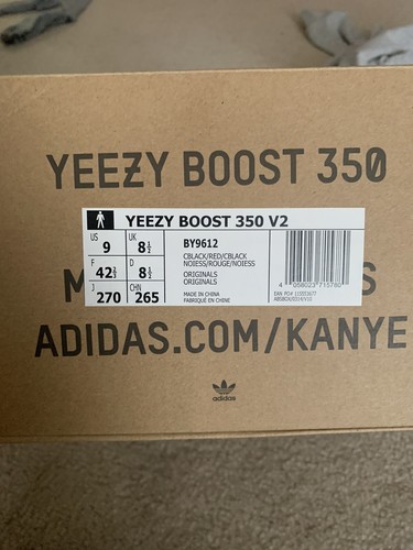 Adidas Yeezy Boost 350 V2 Core Black Red Stripe BY9612 Sz 9 100% AUTHENTIC - Picture 11 of 11