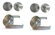 Set of 2 Entry Door Lock sets,Satin Chrome Grade 2 Commercial Lever,keyed alike