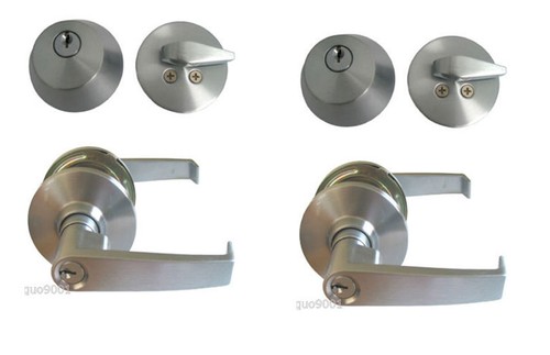 Set of 2 Entry Door Lock sets,Satin Chrome Grade 2 Commercial Lever,keyed alike - Picture 1 of 6