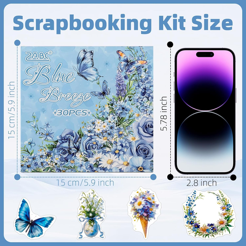 Blue Butterfly Garden Theme Sticker Scrapbooking Supplies for Junk Journal, 30 S - Picture 6 of 12