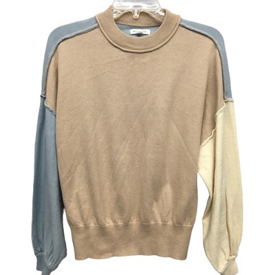 Blu Pepper Color Block Blue Tan Soft Sweater NWT Misses size S