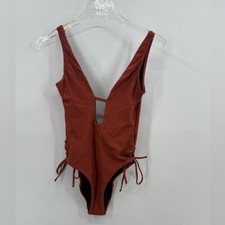 PilyQ brown one piece swimsuit with ties on side size small nwt