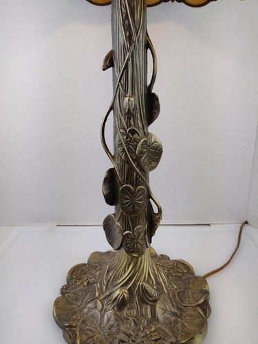 Tiffany Style Stained Carmel Slag Glass table Lamp Flower brass Post - Picture 8 of 12