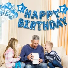 Happy Birthday Banner & Balloon Kit - 25pcs Blue Party Decor Set with Letters