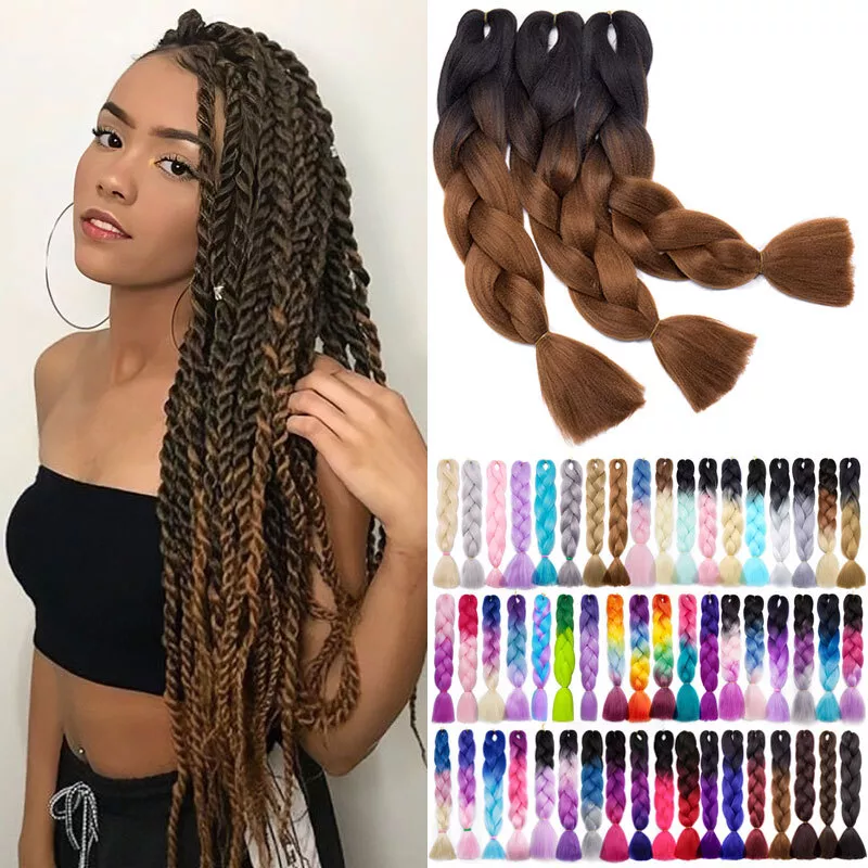 US Ombre Festival Party Synthetic Jumbo Box Braids Hair Extensions Cornrow  Twist