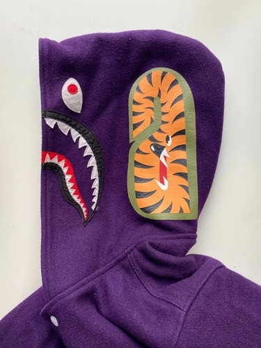 BAPE Purple Melton Hooded Shark Varsity Jacket Size M , A Bathing Ape - Picture 4 of 7