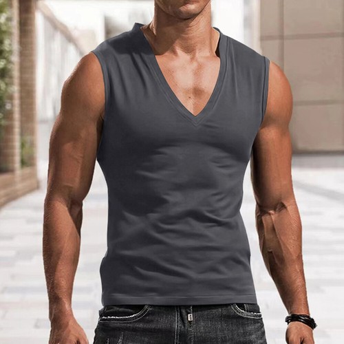 Mens Summer V Neck Vest Shirt Sports Workout Gym Training Bodybuilding Tank Tops - Picture 4 of 17