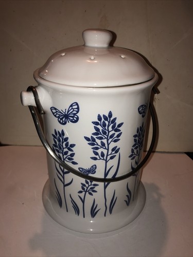 Compost Bin White Food Scrap Container Handle Sustainability Ceramic Kitchen Bin - Picture 2 of 6