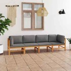 NNEVL 4-Seater Garden Sofa with Grey Cushions Solid Teak Wood