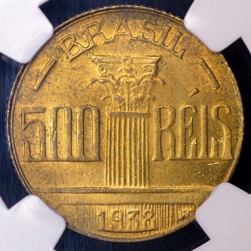 Brazil 500 Reis 1938 MS64 NGC aluminum-brass KM#540 500R Ultra Gem Finest Pop 2 - Picture 2 of 9