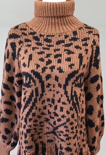 Anthropologie Farm Rio Leopard Fransenpullover Karamell Mitternacht Größe S neu mit Etikett - Bild 6 von 17