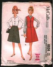 6924 Vintage McCalls SEWING Pattern Misses 1960s Shirt Skirt Vest 14 OOP Sew