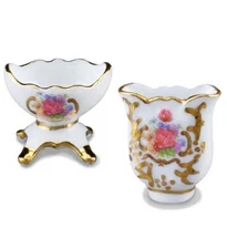 Flower Vase Set Pair Fancy 1.615/5 Reutter Porcelain DOLLHOUSE Miniature