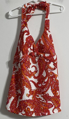 Chaps Tankini Oberteil Damen 8 Weiß Rosa Orange Paisley Blumenmuster Neckholder Neu