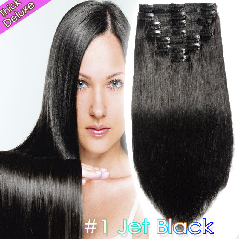 200g Double Weft Clip In 100% Remy Human Hair Extensions Thick Full Head US R03 Nowe wydanie, prawdziwa gwarancja