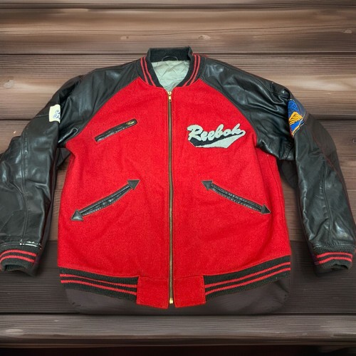 Vintage Leather Reebok Varsity Jacket Club Challenge Red Black Size Medium