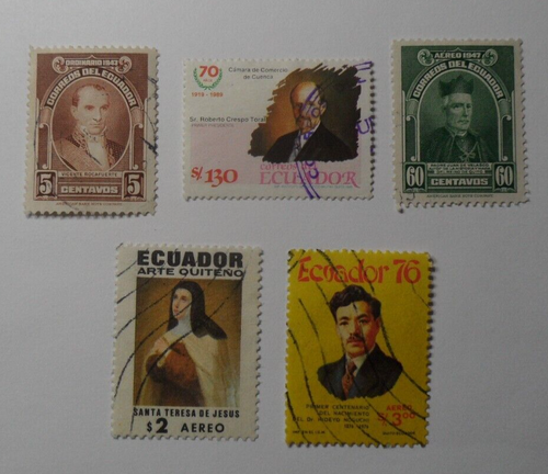 STAMPMART : ECUADOR 5 DIFFE USED STAMPS - FAMOUS PEOPLE