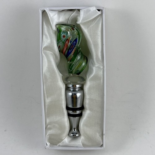 Wine Bottle Stopper Art Glass Swirl Shape Stopper 4.75” Tall Multicolor Green - Picture 1 of 15