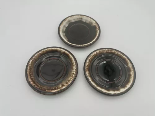 Vintage Pfaltzgraff Gourmet Brown Drip Glaze Set of 3 Saucers 6 1/4" Plates EUC
