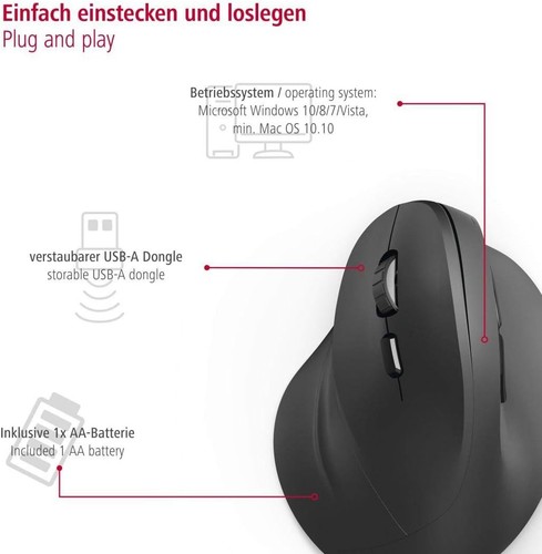 Hama Vertical, Ergonomic EMW-500L Left-handed Mouse Wireless Black wireless - Picture 8 of 8
