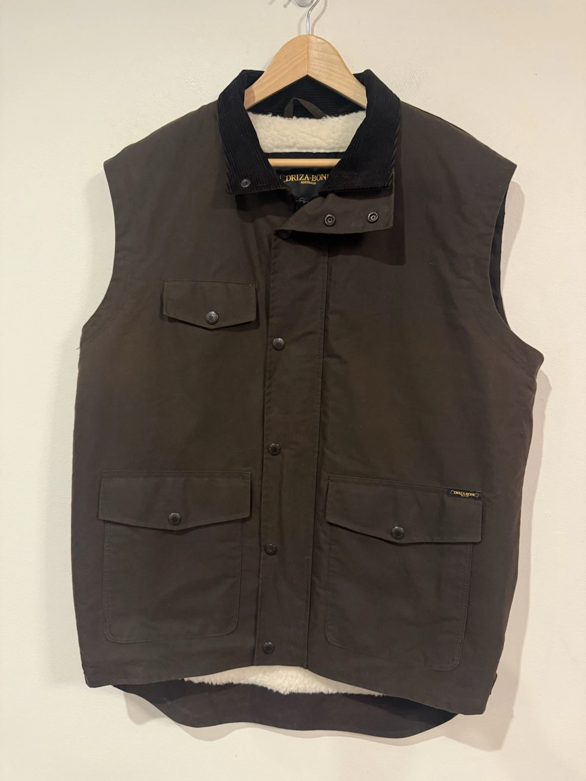 Driza Bone Australia Jumbuck Oil Waxed Wool Lined Vest Full Zip Mens Size XL
