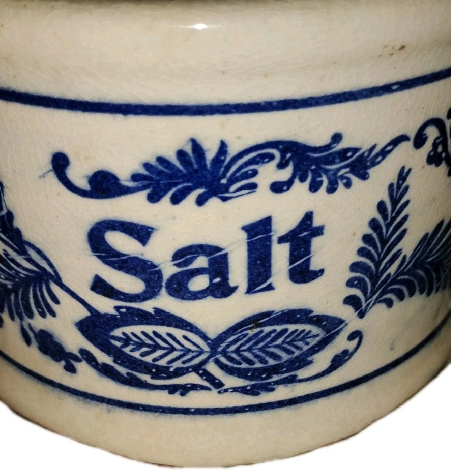 Antigua caja de sal de cebolla azul | Gran bodega de cerámica montaje en pared o encimera Foto 3 de 4