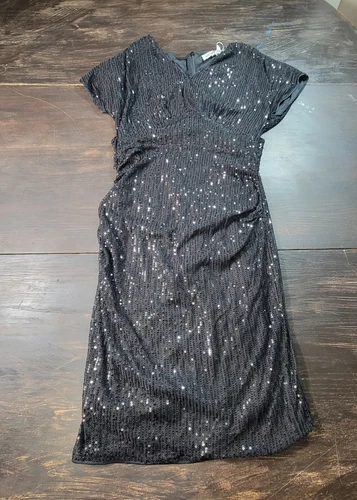 VALENTINO Abito donna Grace Karin nero increspato paillettes midi cocktail taglia small