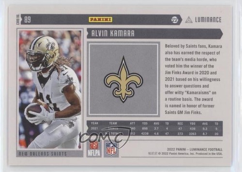 Panini Luminance Orange 2022/50 Alvin Kamara #89 - Imagen 2 de 3