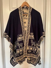 VP Munay Peruvian Reversible Alpaca  Ruana Shawl Chakana Birds