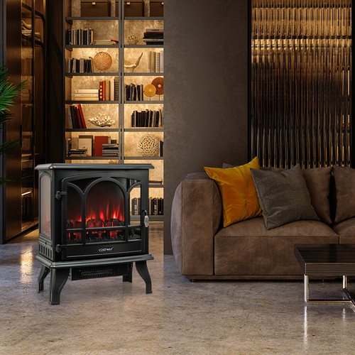 23" Electric Fireplace Freestanding Heater Stove W/ Realistic Flame Effect 1400W - Picture 3 of 7