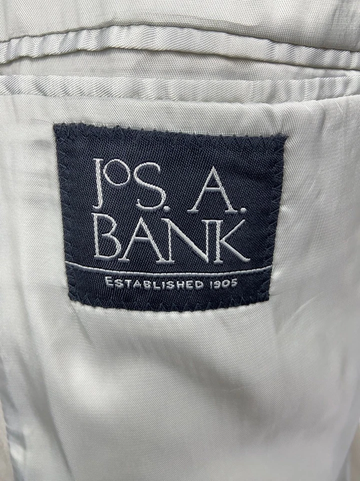 JOS A BANK Mens 43R Solid White Soft Cotton 2 Piece Suit With Dress Pants 36x29 - Image 2 of 4