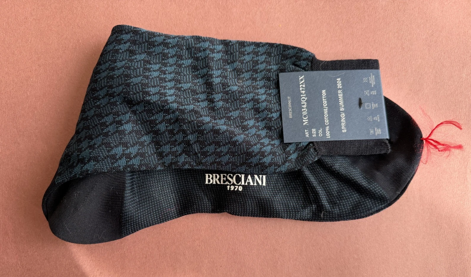 SPRING/SUMMER 2024 Men's Bresciani Socks NWT 100% Cotton Blue/Black Geometric