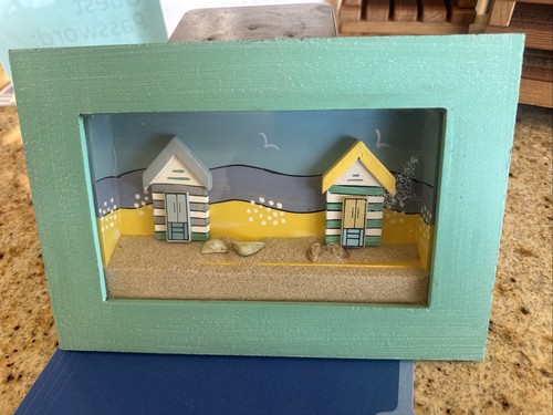Beach Diorama, Glass fronted Framed Box, loose sand and shells